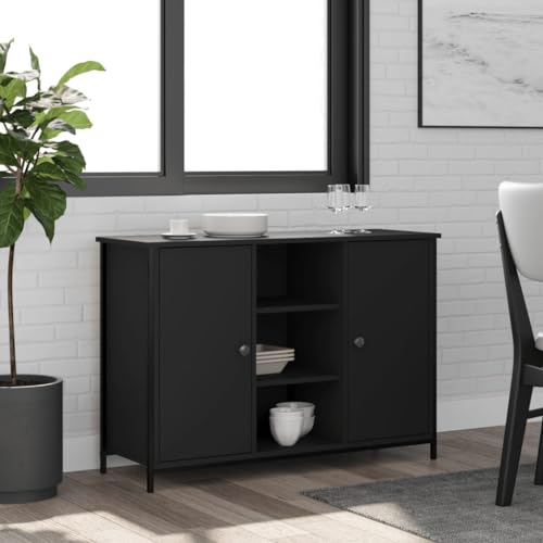 Qnhdfrt Sideboard Schwarz Holzwerkstoff 100x35x70 cm Klassisches Design mit viel Stauraum für Wohnzimmer Küche Flur von Qnhdfrt