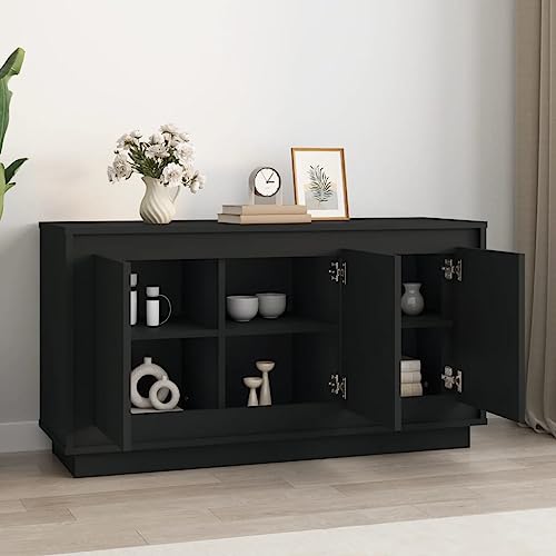 Qnhdfrt Sideboard Schwarz Holzwerkstoff 102x35x55 cm Breit mit 6 Fächern Zeitloses Design für Wohnzimmer Küche oder Flur von Qnhdfrt