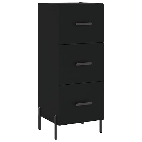 Qnhdfrt Sideboard Schwarz Holzwerkstoff 34,5x34x90 cm mit Metallbeinen und 3 Schubladen für Wohnzimmer Flur Küche oder Büro modern stabil von Qnhdfrt