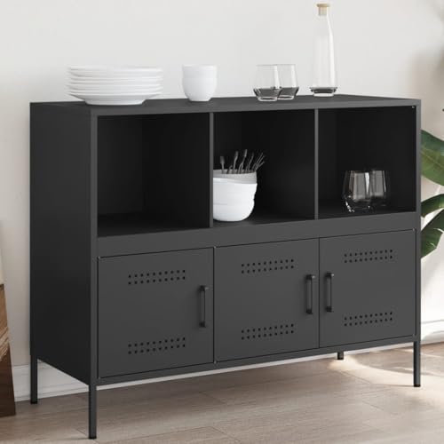 Qnhdfrt Sideboard Schwarz Industrie-Stil Stahl Beistellschrank 100,5x39x79 cm mit Stauraum und Verstellfüßen für Wohnzimmer Schlafzimmer Qnhdfrt Sideboard Schwarz Industrie-Stil Stahl Beistellschrank 100,5x39x79 cm mit Stauraum und Verstellfüßen für Wohnzimmer Schlafzimmer von Qnhdfrt