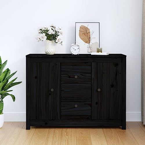 Qnhdfrt Sideboard Schwarz Massivholz Kiefer 100x35x74 cm mit Schubladen und Türen Stauraum für Wohnzimmer Küche Flur Rustikales Design Stabil von Qnhdfrt