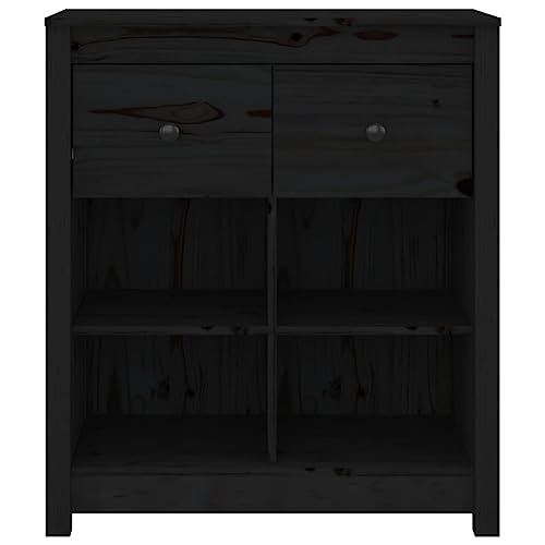 Qnhdfrt Sideboard Schwarz Massivholz Kiefer 70x35x80 cm mit Schubladen und Fächern, Rustikales Design für Wohnzimmer Küche Flur von Qnhdfrt