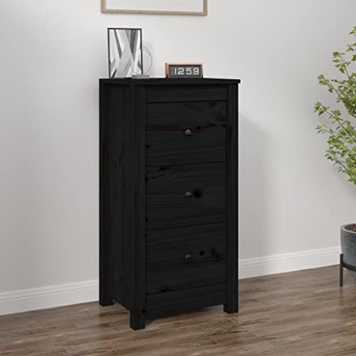 Qnhdfrt Sideboard Schwarz Massivholz Kiefer Beistellschrank 40x35x80 cm mit Stauraum Stabile Oberplatte für Wohnzimmer Flur Büro von Qnhdfrt