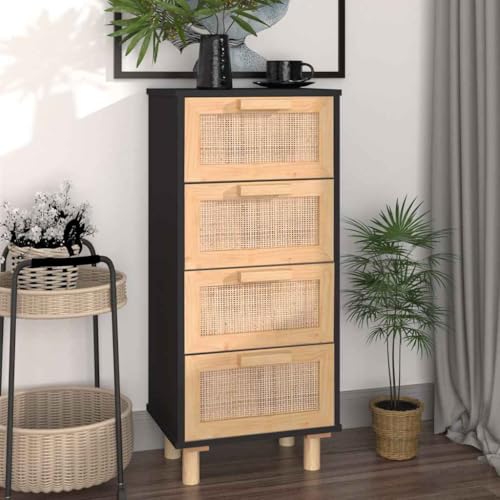 Qnhdfrt Sideboard Schwarz Massivholz Kiefer mit Rattan 40x30x90cm Schmaler Aufbewahrungsschrank Landhausstil für Flur Wohnzimmer oder Küche Qnhdfrt Sideboard Schwarz Massivholz Kiefer mit Rattan 40x30x90cm Schmaler Aufbewahrungsschrank Landhausstil für Flur Wohnzimmer oder Küche von Qnhdfrt