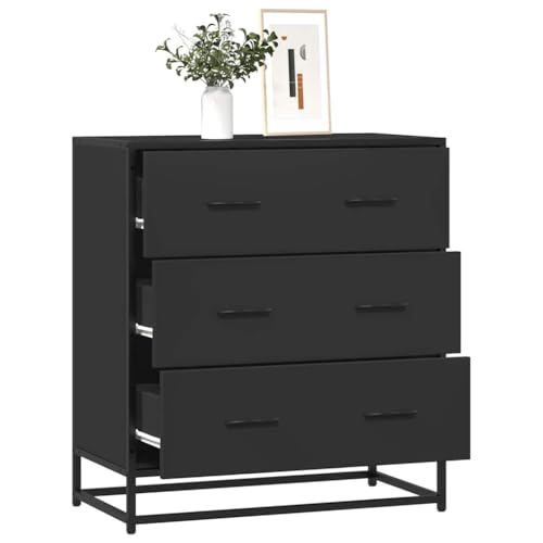Qnhdfrt Sideboard Schwarz Modernes Industrielles Design 68x35x76 cm Holzwerkstoff Metall Aufbewahrungsschrank mit 3 Schubladen für Wohnzimmer Küche Flur von Qnhdfrt