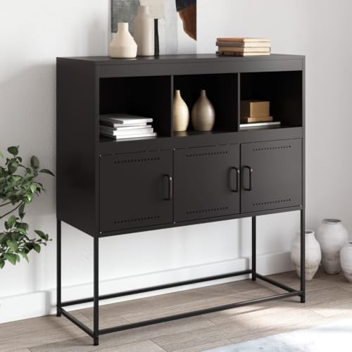 Qnhdfrt Sideboard Schwarz Stahl 100,5x39x107 cm mit 3 Fächern und Türen Modernes Design Robuster Stauraum Für Wohnzimmer Küche Flur Qnhdfrt Sideboard Schwarz Stahl 100,5x39x107 cm mit 3 Fächern und Türen Modernes Design Robuster Stauraum Für Wohnzimmer Küche Flur von Qnhdfrt