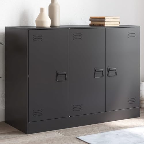 Qnhdfrt Sideboard Schwarz Stahl 99x39x73 cm Robustes Design mit 6 Fächern und 3 Türen für Wohnzimmer Küche Flur Qnhdfrt Sideboard Schwarz Stahl 99x39x73 cm Robustes Design mit 6 Fächern und 3 Türen für Wohnzimmer Küche Flur von Qnhdfrt