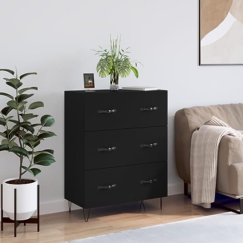 Qnhdfrt Sideboard Schwarz aus Holzwerkstoff mit Metallfüßen 69,5x34x90 cm 3 Schubladen für Wohnzimmer Flur Küche Esszimmer als praktisches Möbel mit zeitlosem Design und robuster Oberfläche von Qnhdfrt