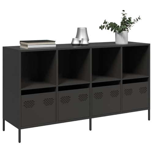 Qnhdfrt Sideboard Schwarz aus Kaltgewalztem Stahl 135x39x73,5 cm mit 4 Schubladen und 4 Fächern, Robustes Beistellschrank für Wohnzimmer Küche Flur von Qnhdfrt