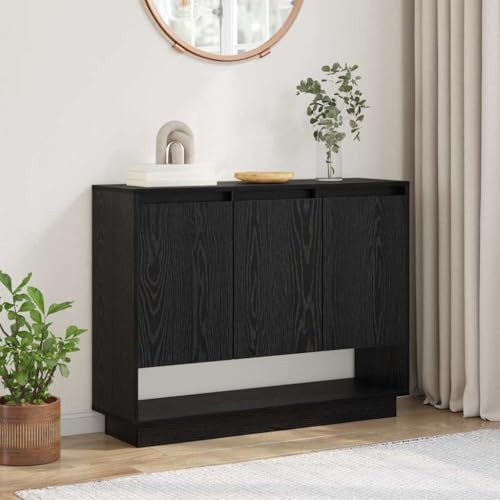 Qnhdfrt Sideboard Schwarze Eiche 97 cm Breit Holzwerkstoff Rustikales Design mit 3 Türen Stauraum für Wohnzimmer Küche oder Flur von Qnhdfrt