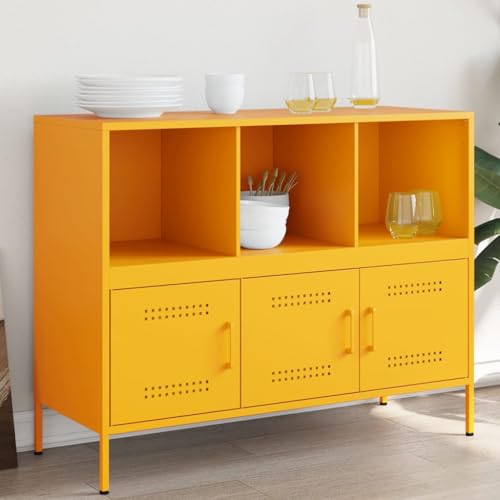 Qnhdfrt Sideboard Senfgelb 100,5x39x79 cm aus kaltgewalztem Stahl mit 6 Fächern und 3 Türen für Wohnzimmer Schlafzimmer Flur Industrie-Stil Beistellschrank Qnhdfrt Sideboard Senfgelb 100,5x39x79 cm aus kaltgewalztem Stahl mit 6 Fächern und 3 Türen für Wohnzimmer Schlafzimmer Flur Industrie-Stil Beistellschrank von Qnhdfrt