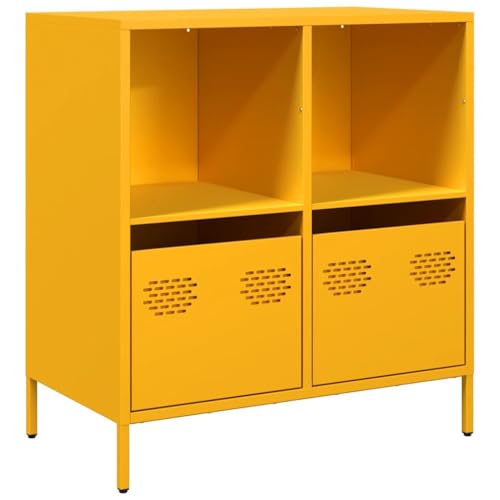 Qnhdfrt Sideboard Senfgelb 68x39x73,5 cm Kaltgewalzter Stahl mit 2 Schubladen und 2 Ablagen Robust Stabil für Wohnzimmer Flur Büro Schlafzimmer von Qnhdfrt