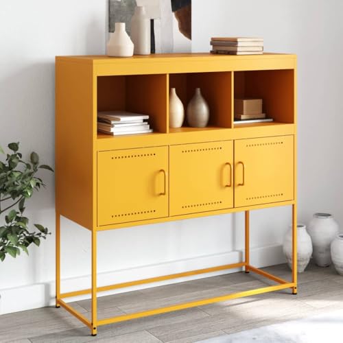 Qnhdfrt Sideboard Senfgelb Stahlschrank 100,5x39x107 cm mit 3 Türen Robustes Design für Wohnzimmer Küche Flur Qnhdfrt Sideboard Senfgelb Stahlschrank 100,5x39x107 cm mit 3 Türen Robustes Design für Wohnzimmer Küche Flur von Qnhdfrt