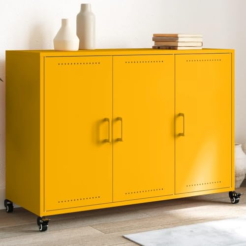 Qnhdfrt Sideboard Senfgelb aus Kaltgewalztem Stahl 100,5x39x72 cm Breit mit 3 Türen und Rollen Praktischer Aufbewahrungsschrank für Wohnzimmer Küche Flur Qnhdfrt Sideboard Senfgelb aus Kaltgewalztem Stahl 100,5x39x72 cm Breit mit 3 Türen und Rollen Praktischer Aufbewahrungsschrank für Wohnzimmer Küche Flur von Qnhdfrt