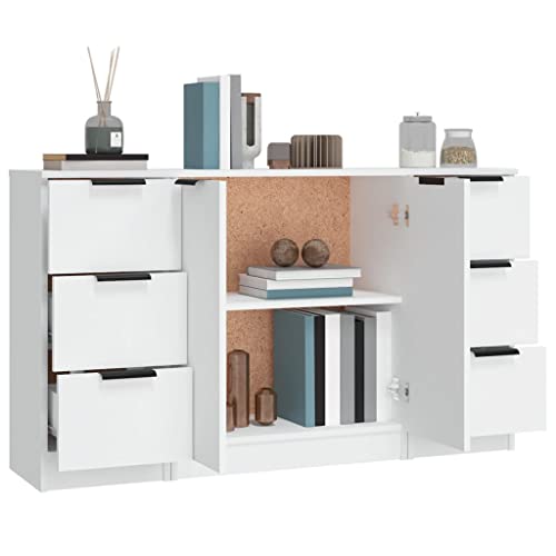 Qnhdfrt Sideboard Set 3-teilig Weiß Holzwerkstoff mit Schubladen und Türen für Wohnzimmer Küche Flur Multifunktionaler Stauraum Kommode Qnhdfrt Sideboard Set 3-teilig Weiß Holzwerkstoff mit Schubladen und Türen für Wohnzimmer Küche Flur Multifunktionaler Stauraum Kommode von Qnhdfrt