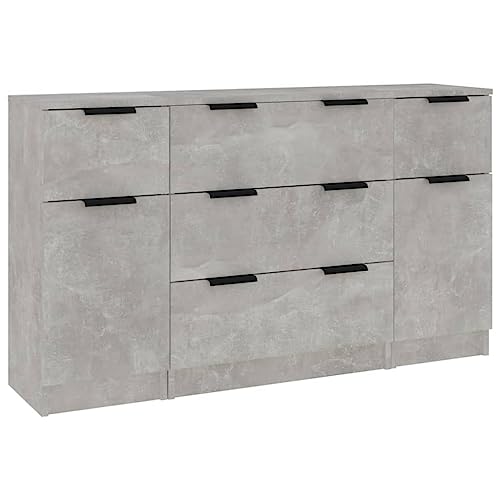Qnhdfrt Sideboard-Set Betongrau aus Holzwerkstoff: 1 Sideboard mit 3 Schubladen (60x30x70cm) und 2 Sideboards mit Tür (je 30x30x70cm) für Wohnzimmer Küche Flur Modernes Design Viel Stauraum von Qnhdfrt