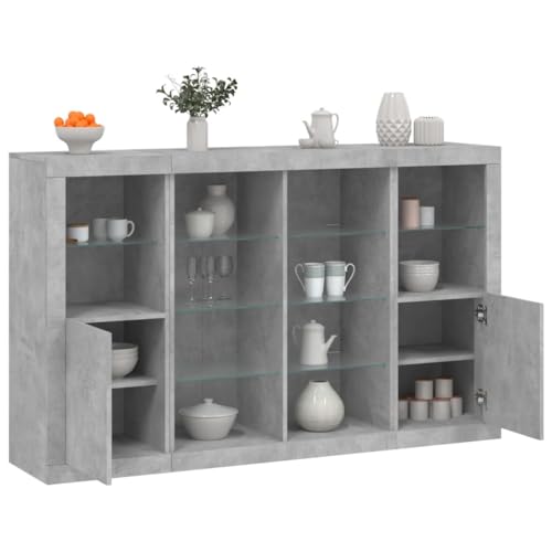 Qnhdfrt Sideboard-Set mit LED-Beleuchtung Betongrau 3-TLG aus Holzwerkstoff, Breite 163 cm, Moderner Aufbewahrungsschrank für Wohnzimmer Küche Flur Qnhdfrt Sideboard-Set mit LED-Beleuchtung Betongrau 3-TLG aus Holzwerkstoff, Breite 163 cm, Moderner Aufbewahrungsschrank für Wohnzimmer Küche Flur von Qnhdfrt