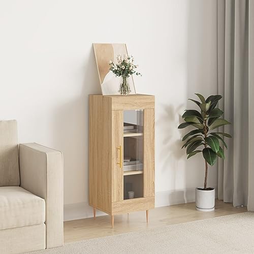 Qnhdfrt Sideboard Sonoma-Eiche 34,5x34x90 cm aus Holzwerkstoff mit Glas-Tür – Modernes Sideboard für Wohnzimmer, Küche & Flur von Qnhdfrt