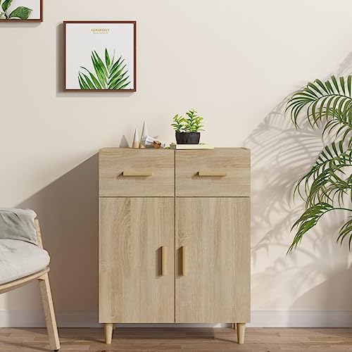 Qnhdfrt Sideboard Sonoma-Eiche 69,5x34x89 cm Holzwerkstoff mit 2 Türen & 2 Schubladen, Stilvolles Beistellschrank für Wohnzimmer, Küche & Flur, Moderner Aufbewahrungsschrank mit Landhausstil von Qnhdfrt