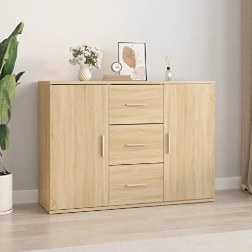 Qnhdfrt Sideboard Sonoma-Eiche Holzwerkstoff 91x29,5x65 cm mit 2 Türen und 3 Schubladen für Wohnzimmer Flur Esszimmer Minimalistisches Design und praktischer Stauraum von Qnhdfrt
