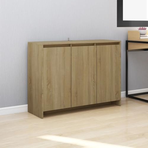 Qnhdfrt Sideboard Sonoma-Eiche Holzwerkstoff Beistellschrank mit 3 Türen 102x33x75 cm für Wohnzimmer Küche Flur Robustes Design Langlebige Aufbewahrung von Qnhdfrt
