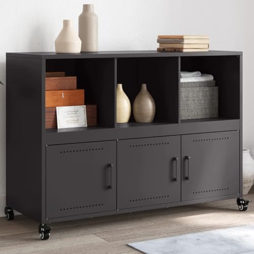 Qnhdfrt Sideboard Stahl Schwarz 100,5x39x72 cm mit Rollen und 3 Fächern - Modernes Design für Wohnzimmer Küche Flur oder Büro Qnhdfrt Sideboard Stahl Schwarz 100,5x39x72 cm mit Rollen und 3 Fächern - Modernes Design für Wohnzimmer Küche Flur oder Büro von Qnhdfrt