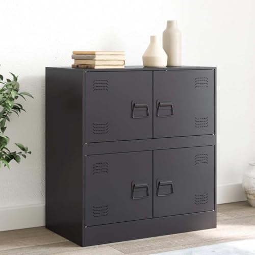 Qnhdfrt Sideboard Stahl Schwarz 67x39x73 cm Robustes Industrial Design Küchenschrank mit 4 Fächern für Wohnzimmer Küche Flur oder Büro von Qnhdfrt