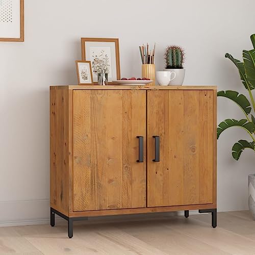 Qnhdfrt Sideboard Vintage Massivholz Kiefer Braun 75x35x70 cm Industrie-Look Mit 2 Fächern Und Starker Platte Für Wohnzimmer Flur Küche von Qnhdfrt
