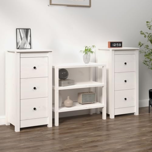Qnhdfrt Sideboard Weiß 2 Stück Massivholz Kiefer 40x35x80 cm Beistellschrank mit Stauraum für Wohnzimmer Küche Flur von Qnhdfrt