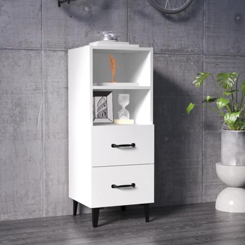 Qnhdfrt Sideboard Weiß 34,5x34x90 cm Holzwerkstoff mit 2 Schubladen & 2 Fächern – Modernes Sideboard Wohnzimmer & Küche für Stauraum & Dekoration von Qnhdfrt