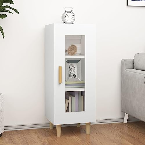 Qnhdfrt Sideboard Weiß 34,5x34x90 cm aus Holzwerkstoff mit 3 Fächern & Glastür von Qnhdfrt