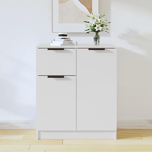 Qnhdfrt Sideboard Weiß 60x30x70 cm Holzwerkstoff Modernes Design mit 4 Fächern und Schublade, Vielseitig für Wohnzimmer, Küche und Flur von Qnhdfrt