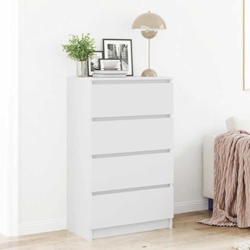 Qnhdfrt Sideboard Weiß 60x35x98,5 cm Holzwerkstoff mit 4 Schubladen Minimalistisches Design für Wohnzimmer Küche Flur Lowboard und Büro von Qnhdfrt