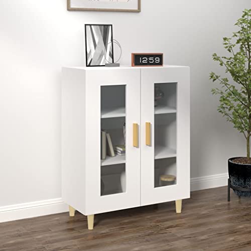 Qnhdfrt Sideboard Weiß 69,5x34x90 cm aus Holzwerkstoff mit 2 Glastüren - Modernes Design für Wohnzimmer, Küche & Flur von Qnhdfrt