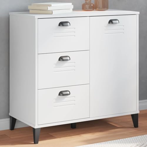 Qnhdfrt Sideboard Weiß 80x40x80 cm Industrielles Design Aus Holzwerkstoff Mit 3 Schubladen Und 1 Tür Für Wohnzimmer Flur Esszimmer Stauraum Lösung Robust Und Vielseitig von Qnhdfrt