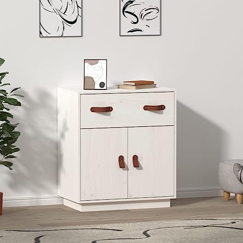 Qnhdfrt Sideboard Weiß Massivholz Kiefer 65,5x40x75 cm Schmaler Aufbewahrungsschrank mit Tür für Küche Wohnzimmer Flur von Qnhdfrt