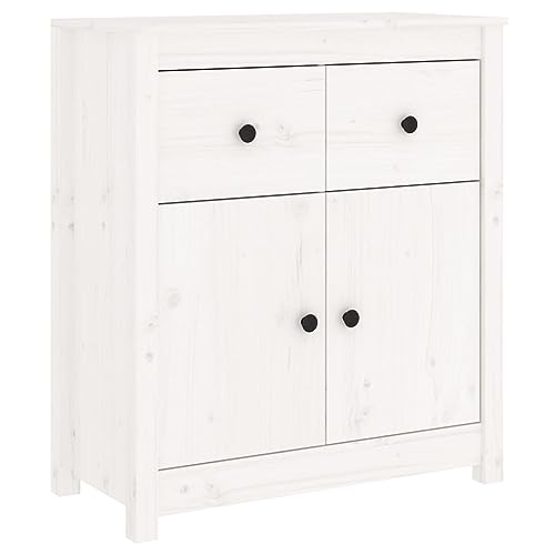 Qnhdfrt Sideboard Weiß Massivholz Kiefer 70x35x80 cm Schrank für Wohnzimmer Flur mit Stabile Oberplatte und Reichlich Stauraum Landhausstil Design von Qnhdfrt