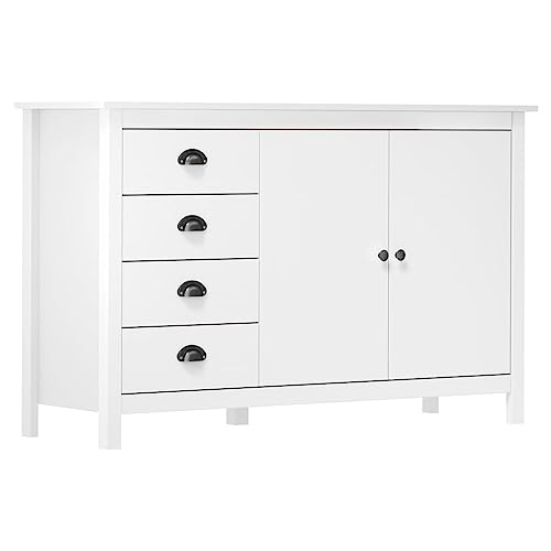 Qnhdfrt Sideboard Weiß Schrank mit Schubladen 130x40x80 cm Massivholz Kiefer für Wohnzimmer Flur Küche Beistellschrank mit Türen und Stauraum von Qnhdfrt