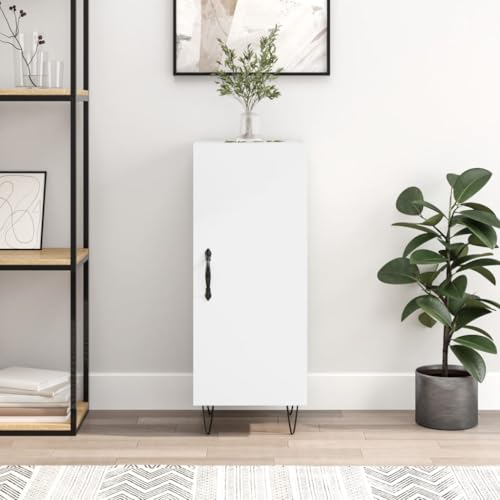 Qnhdfrt Sideboard Weiß aus Holzwerkstoff und Metall 34,5x34x90 cm mit viel Stauraum für Küche Wohnzimmer Flur | Zeitloses Design und Sichere Aufbewahrung von Qnhdfrt