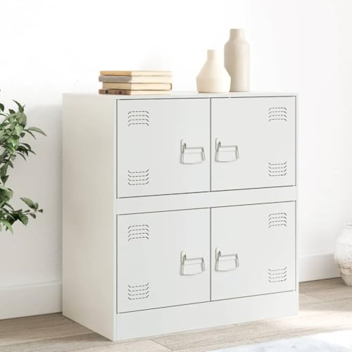 Qnhdfrt Sideboard Weiß aus Kaltgewalztem Stahl 67x39x73 cm mit 4 Türen Robustes Design für Wohnzimmer Esszimmer und Flur von Qnhdfrt