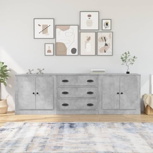 Qnhdfrt Sideboard Wohnzimmer 3er Set Betongrau Holzwerkstoff Modernes Design mit Viel Stauraum für Küche, Flur oder Esszimmer von Qnhdfrt