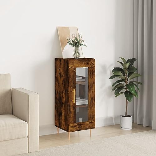 Qnhdfrt Sideboard Wohnzimmer Klassisches Design mit Glas-Tür, Holzwerkstoff & Metall, Räuchereiche 34,5x34x90cm, Viel Stauraum & Stabiles Sideboard für Flur, Küche oder Esszimmer von Qnhdfrt
