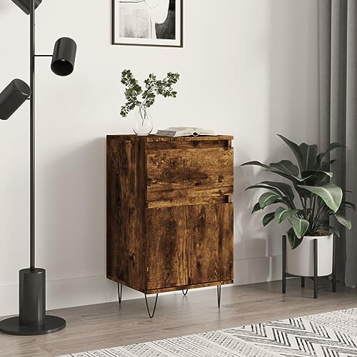 Qnhdfrt Sideboard Wohnzimmer Kommode aus Holzwerkstoff in Räuchereiche 40x35x70 cm mit Eisenbeinen - Modernes Design & Viel Stauraum für Flur, Küche oder Esszimmer von Qnhdfrt
