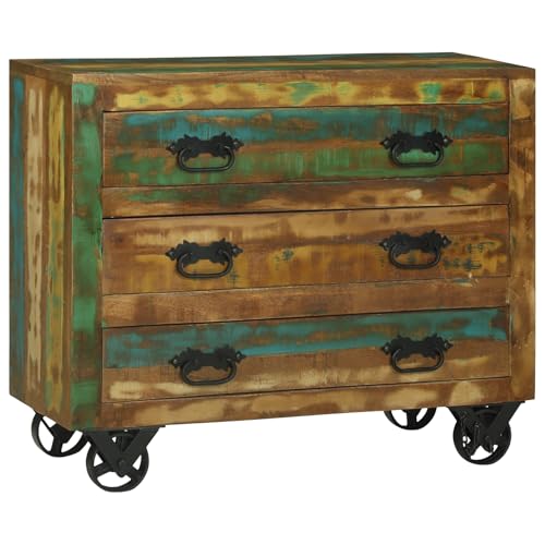 Qnhdfrt Sideboard Wohnzimmer mit 3 Schubladen Rustikales Design aus Recyceltem Massivholz Braun 80x30x65 cm Rollen für Esszimmer Flur Qnhdfrt Sideboard Wohnzimmer mit 3 Schubladen Rustikales Design aus Recyceltem Massivholz Braun 80x30x65 cm Rollen für Esszimmer Flur von Qnhdfrt