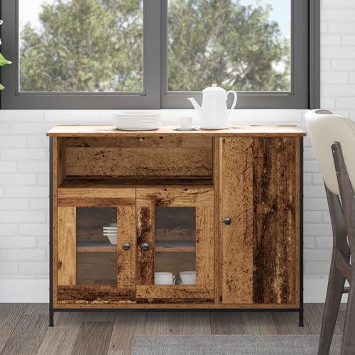 Qnhdfrt Sideboard aus Holzwerkstoff 100x35x75 cm Braun Landhausstil mit 3 Glastüren und 2 Regalen für Esszimmer Wohnzimmer Qnhdfrt Sideboard aus Holzwerkstoff 100x35x75 cm Braun Landhausstil mit 3 Glastüren und 2 Regalen für Esszimmer Wohnzimmer von Qnhdfrt