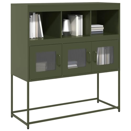 Qnhdfrt Sideboard aus Kaltgewalztem Stahl in Olivgrün 100,5x39x107 cm Stabiles Aufbewahrungsmöbel für Küche Wohnzimmer Flur von Qnhdfrt