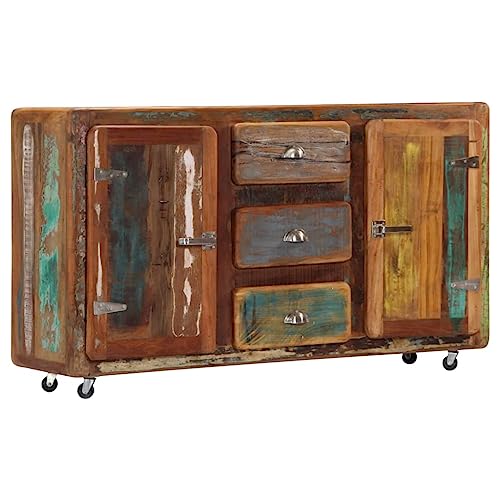 Qnhdfrt Sideboard aus Massivem Altholz 150x43x86 cm Rustikales Design mit Rollen und 3 Schubladen für Wohnzimmer Küche Flur Qnhdfrt Sideboard aus Massivem Altholz 150x43x86 cm Rustikales Design mit Rollen und 3 Schubladen für Wohnzimmer Küche Flur von Qnhdfrt