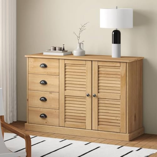 Qnhdfrt Sideboard aus Massivholz Kiefer 113x40x75 cm mit Schubladen und Jalousie-Design - Kommode Schrank für Küche Wohnzimmer Flur Qnhdfrt Sideboard aus Massivholz Kiefer 113x40x75 cm mit Schubladen und Jalousie-Design - Kommode Schrank für Küche Wohnzimmer Flur von Qnhdfrt