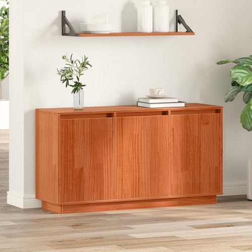 Qnhdfrt Sideboard aus Massivholz Kiefer Braun 111 x 34 x 60 cm Modernes Design mit flächenbündigen Türen Geräumiger Stauraum für Wohnzimmer Küche oder Flur von Qnhdfrt