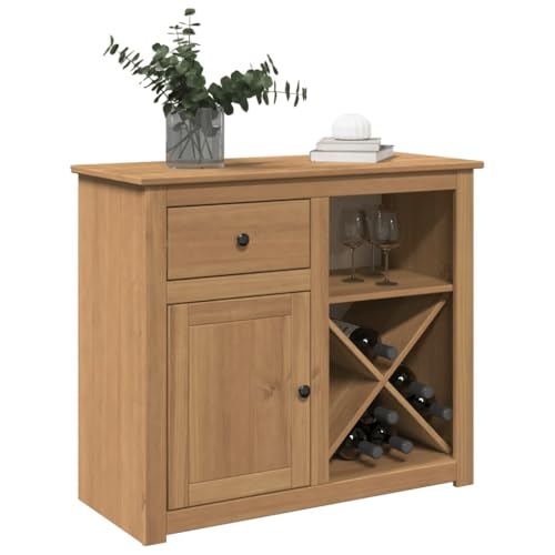 Qnhdfrt Sideboard aus Massivholz Kiefer mit Schublade und Weinregal Panama 93x40x80 cm Rustikales Design für Wohnzimmer Flur und Küche als Buffet oder Beistellschrank von Qnhdfrt